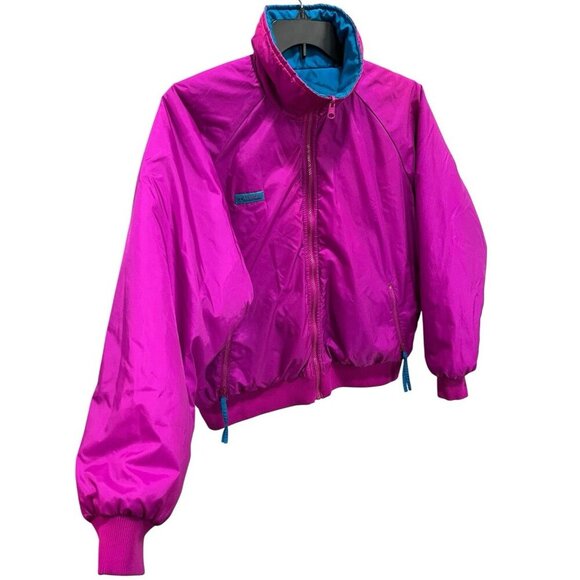 Vintage 90s Columbia Softshell Reversible Puffer Jacket Magenta Teal Women's XL - Picture 3 of 9